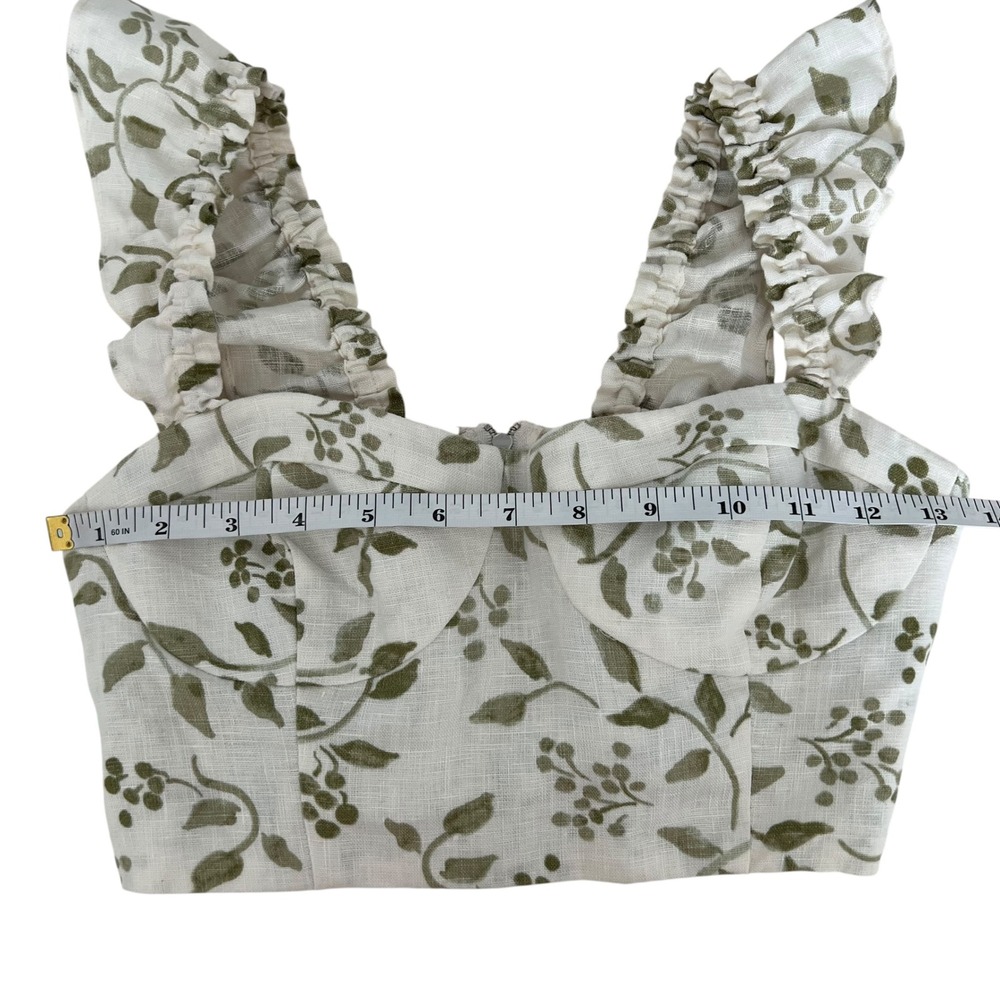 Reformation Junie 100% Linen Crop Top in Cypress Green Floral Print SZ 2 Boho - Picture 6 of 7